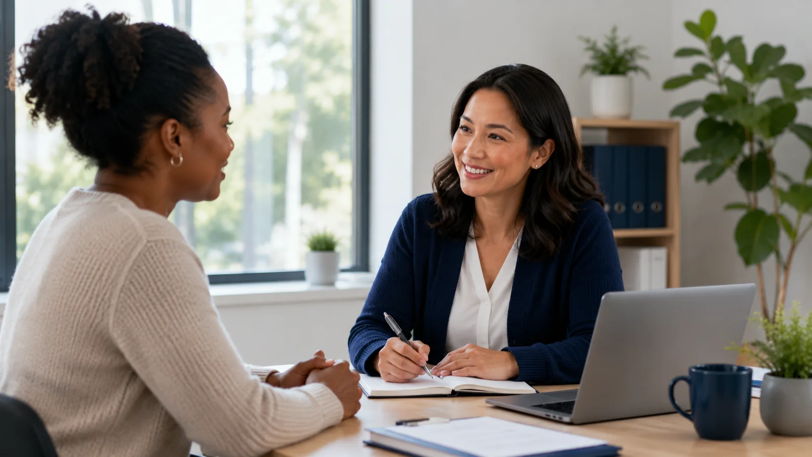 A community member meeting with a Red Tape Foundation staff member.